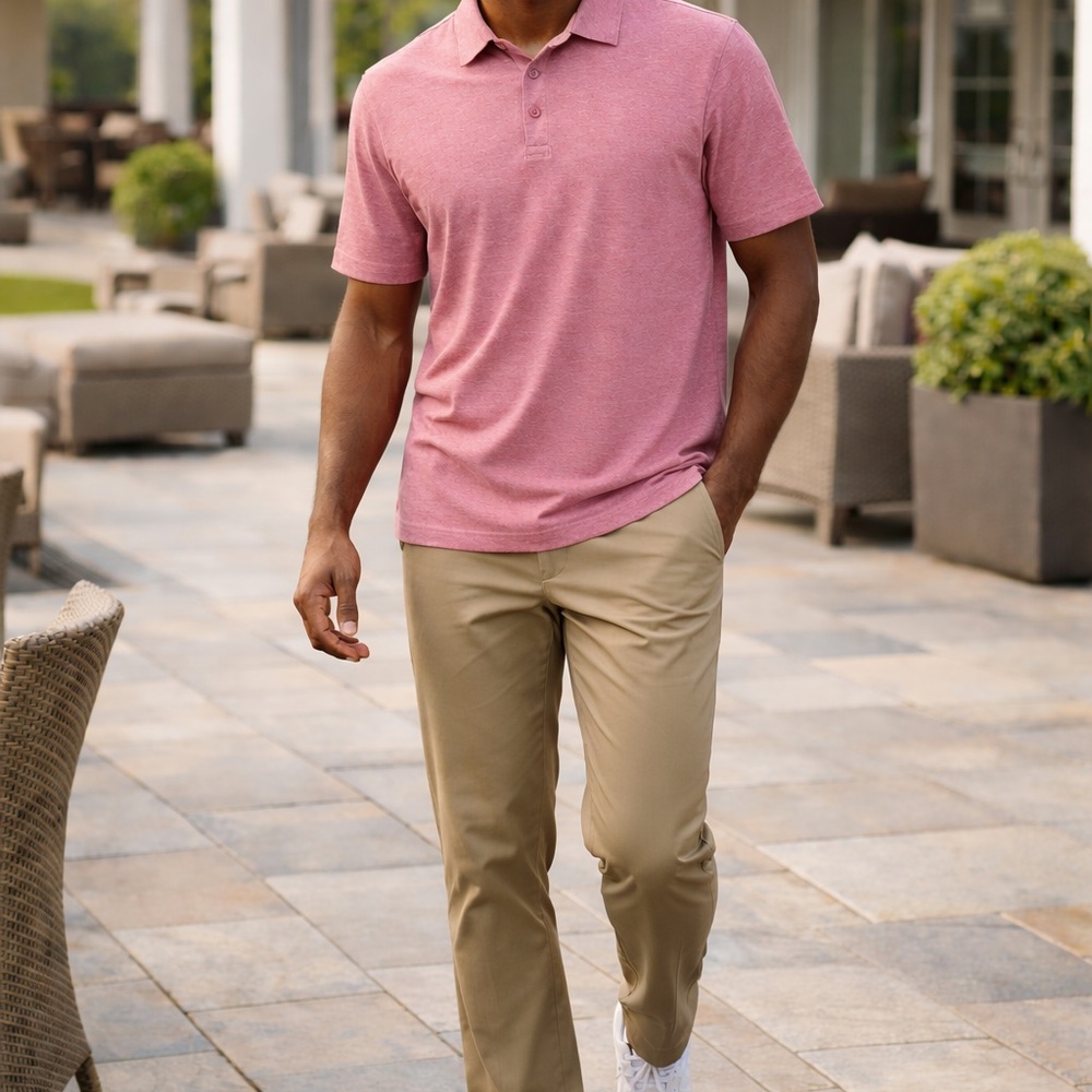 TravisMathew Polo Shirt Mens Large Pink Heather Pima Cotton Blend Short Sleeve